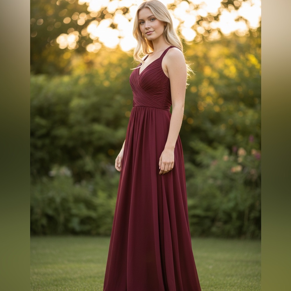 David's Bridal Deep Red Maxi Dress